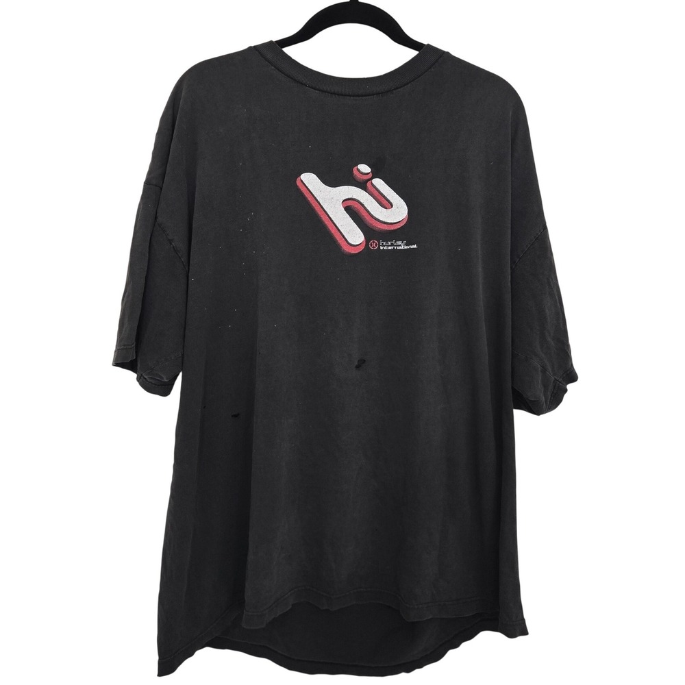 Vintage Hurley International T-Shirt Mens XL Thrashed Faded Black Y2K Skate Tee‎